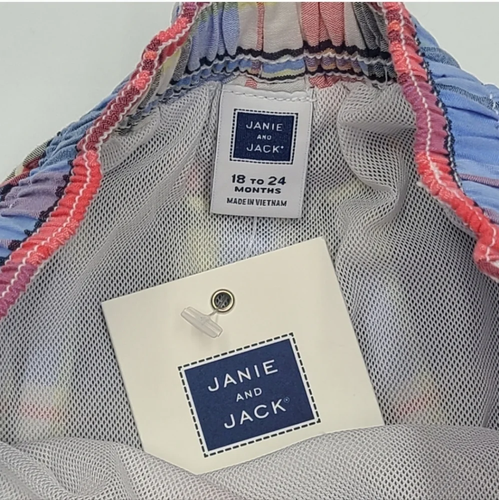 NEW Janie and Jack baby boy plaid swim trunks size 18-24 months